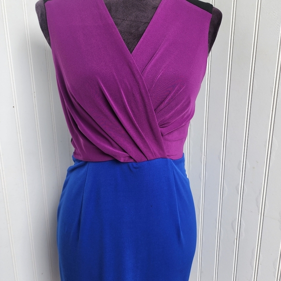 CALVIN KLEIN Sheath Dress Purple Black Blue Color Block Sleeveless Sletch Sz S - Picture 3 of 12